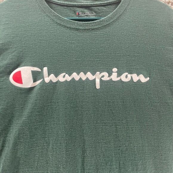 Champion Shirt Adult Extra Large Green‎ Short Sleeve Spell Out Logo Streetwear - Picture 2 of 11